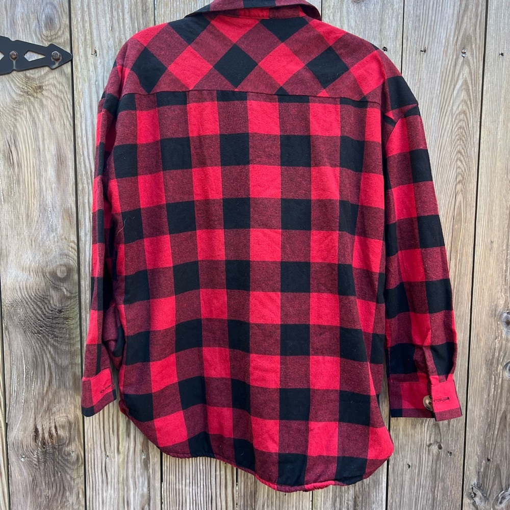 PASSPORT Red & Black Buffalo Check Plaid Button Down Lined Flannel Women’s Large - Picture 7 of 8